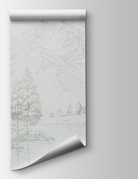 Carta da parati Un fiume con alberi e montagne sullo sfondo, Carta da parati Natura, Carta da parati popolare, u99569 - Tapeko.it