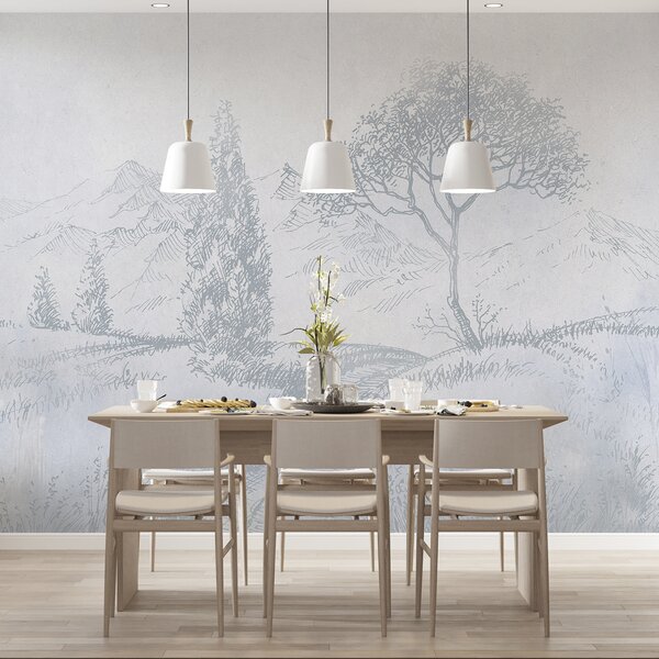 Carta da parati Paesaggio toscano, albero, campo, minimalismo, colori naturali blu, Carta da parati Provenzale, u99570v2 : Uwalls.it