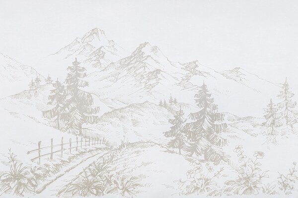 Carta da parati Disegno di una strada e di alberi, Carta da parati Natura, Carta da parati popolare, u99572 - Tapeko.it