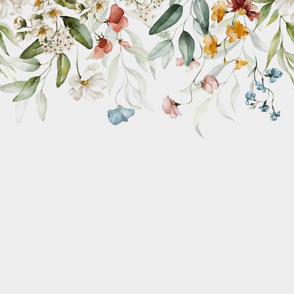 Carta da parati Un acquerello di fiori e foglie, Carta da parati Natura, Carta da parati popolare, u99495 - Tapeko.it