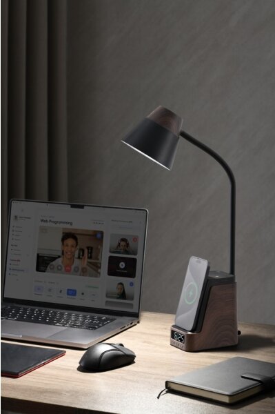Immax 08999L - Lampada da tavolo LED+CCT dimmerabile con ricarica wireless Qi IDEAL LED/8W/230V, marrone
