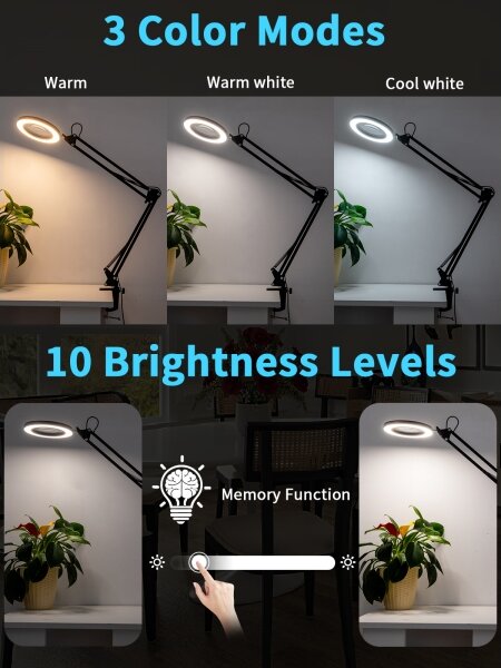Brilagi - Lampada da tavolo LED dimmerabile con una lente d'ingrandimento LED/12W/5V 3000/4200/6000K nero