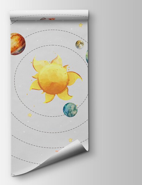 Carta da parati Un sistema solare con pianeti e stelle, Carta da parati Spazio, Carta da parati popolare, w00214 - Tapeko.it