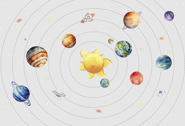 Carta da parati Un sistema solare con pianeti e stelle, Carta da parati Spazio, Carta da parati popolare, w00214 - Tapeko.it