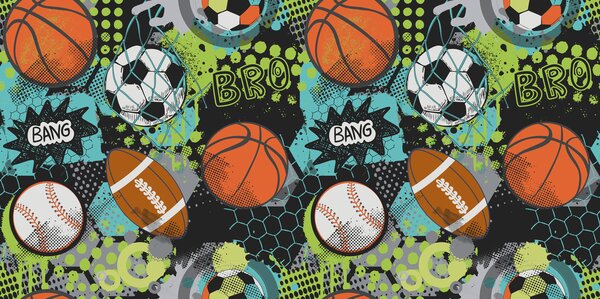 Carta da parati Astrazione con palloni sportivi, Carta da parati per gli adolescenti, Carta da parati Camera per ragazzi, u99729 : Uwalls.it
