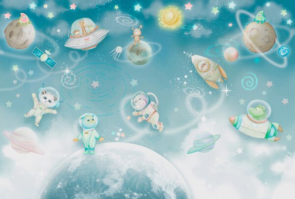Carta da parati Le avventure cosmiche e galattiche degli, Carta da parati per Bambini, Carta da parati Vivaio in stile scandinavo, w00343 : Uwalls.it