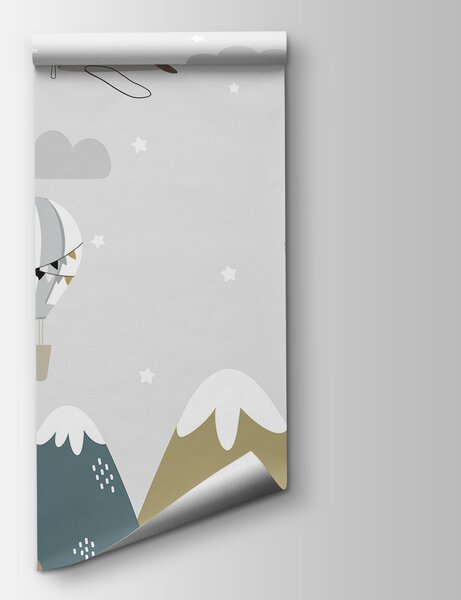 Carta da parati Uno sfondo con montagne e aerei, Carta da parati Mongolfiere, Carta da parati popolare, w00401 - Tapeko.it