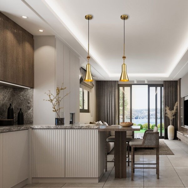 Elstead ETOILE-P-S-AB - Lampadario a sospensione con filo ETOILE 1xE27/60W/230V diametro 13,3 cm oro