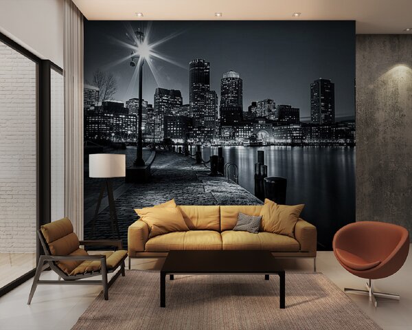 Carta da parati Lo skyline della città con le luci sull'acqua, Carta da parati citta, Carta da parati popolare, u54150 - Tapeko.it