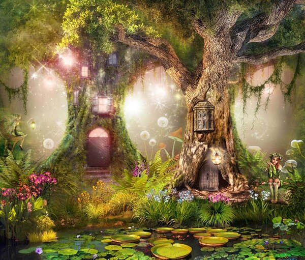 Carta da parati Una casa delle fate su un albero, Carta da parati per Bambini, Carta da parati popolare, u84360 - Tapeko.it