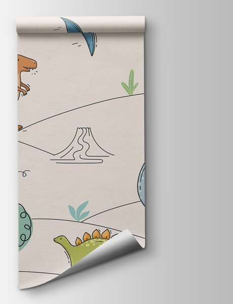 Carta da parati Un disegno di dinosauri e montagne, Carta da parati i Dinosauri, Carta da parati popolare, w00637 - Tapeko.it