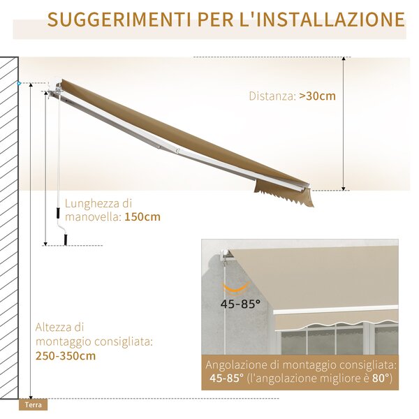 Outsunny Tenda da Sole a bracci retraibili per Esterno con Avvolgibile a Manovella in Metallo e Alluminio, 395x245cm, Beige | Aosom Italy
