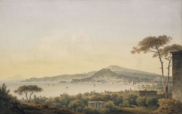 Carta da parati Un paesaggio con una città e uno specchio d'acqua, Carta da parati Natura, Carta da parati popolare, u95155 - Tapeko.it