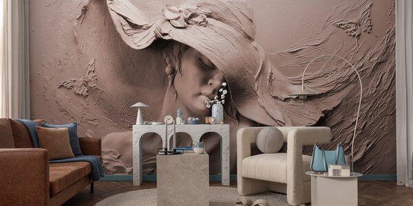 Carta da parati Donna con cappello 3D, Carta da parati che aumenta lo spazio, u62592v1 : Uwalls.it