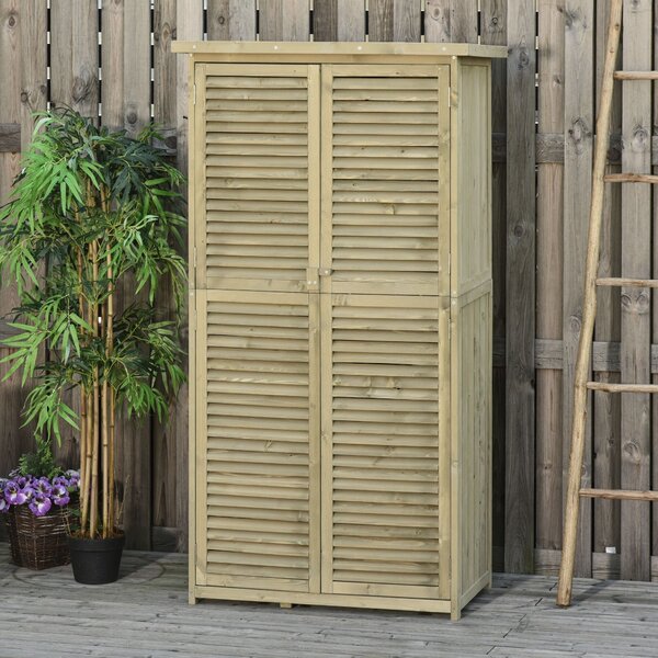 Outsunny Casetta da Giardino con Tetto Impermeabile, Armadio da Esterno Porta con 4 Scompartimenti in Legno, 87x46.5x160cm, Grigio | Aosom Italy