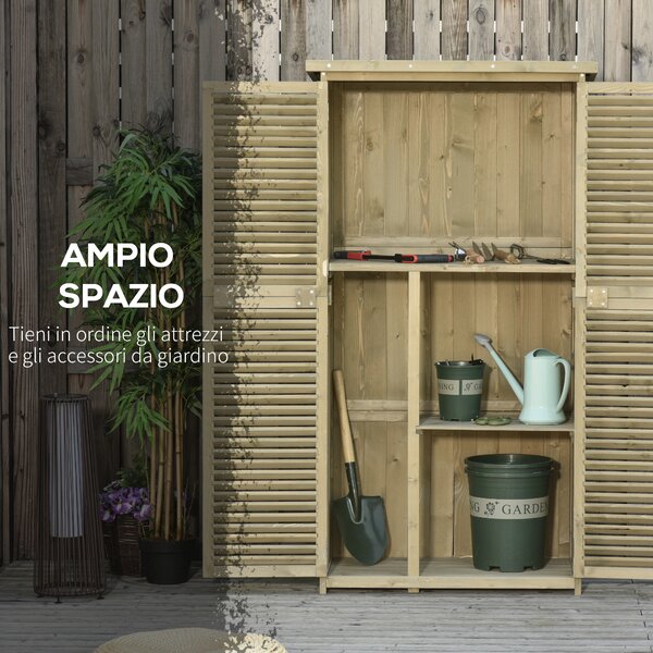 Outsunny Casetta da Giardino con Tetto Impermeabile, Armadio da Esterno Porta con 4 Scompartimenti in Legno, 87x46.5x160cm, Grigio | Aosom Italy