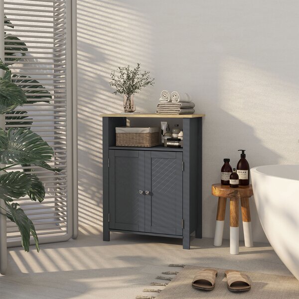 Kleankin Mobiletto Bagno Sottolavabo, Armadietto da Bagno, 3 Ripiani, Ripiano Interno Regolabile, 2 Ante, Grigio, 60x30x80.5cm | Aosom