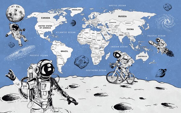 Carta da parati Un disegno di due astronauti sulla luna, Carta da parati Spazio, Carta da parati popolare, w00473v1 - Tapeko.it