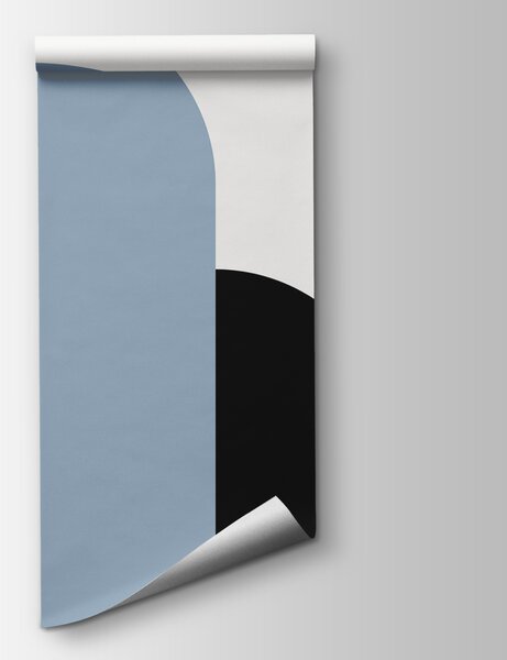 Carta da parati Forme geometriche in bianco e nero e blu, Carta da parati a righe, Carta da parati popolare, w00631v2 - Tapeko.it
