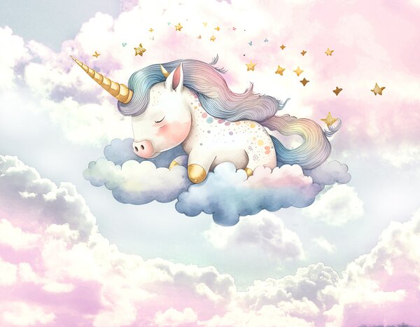 Carta da parati Un unicorno che dorme sulle nuvole, Carta da parati gli unicorni, Carta da parati popolare, w00799 - Tapeko.it