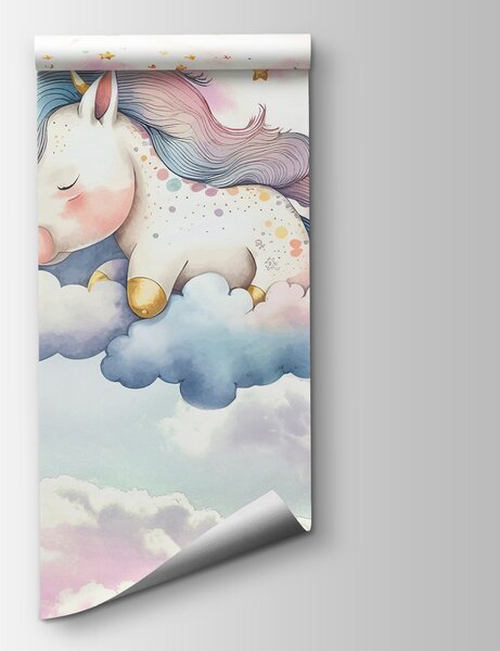 Carta da parati Un unicorno che dorme sulle nuvole, Carta da parati gli unicorni, Carta da parati popolare, w00799 - Tapeko.it