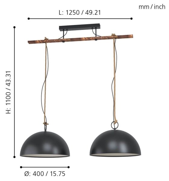 Eglo 43397 - Lampadario a cavo HODSOLL 2xE27/40W/230V