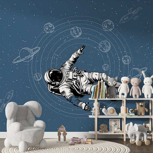 Carta da parati Astronauta e pianeti su sfondo blu, Carta da parati Spazio, w00712v3 : Uwalls.it