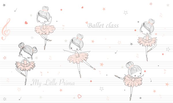 Carta da parati Un gruppo di ragazze dei cartoni animati che ballano su una nota musicale, Carta da parati per Bambini, Carta da parati popolare, w00755v2 - Tapeko.it