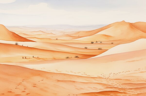Carta da parati Dune nel deserto, paesaggio del paesaggio dell'acquerello della sabbia, colore blu e, Carta da parati Natura, w00892 : Uwalls.it