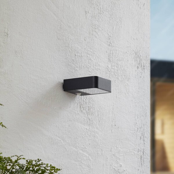 Lucande LED applique da esterno Dava, altezza 5 cm, sensore Dava, Nero, Alluminio, Moderno, Lampada solare da esterni