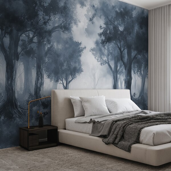 Carta da parati Una foresta dipinta nei colori grigio-blu, Carta da parati Natura, w01181v2 : Uwalls.it