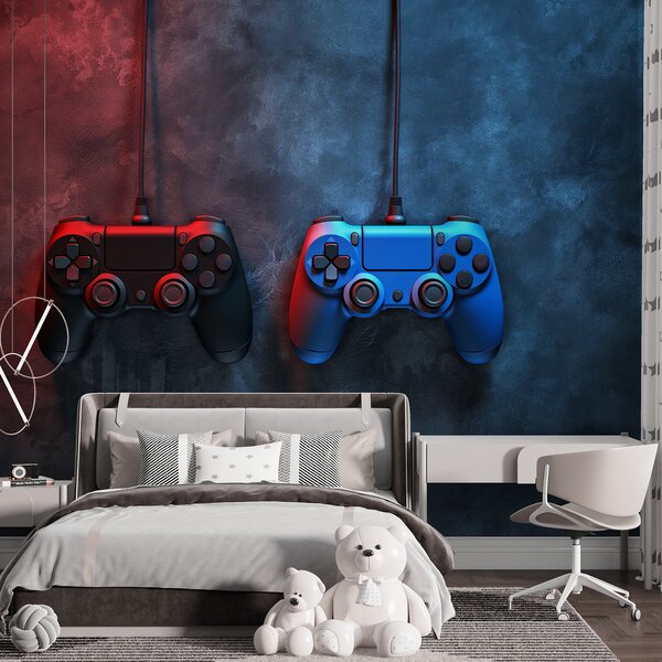 Carta da parati DualShock nero e blu su sfondo scuro, Carta da parati per gli adolescenti, w01189 : Uwalls.it
