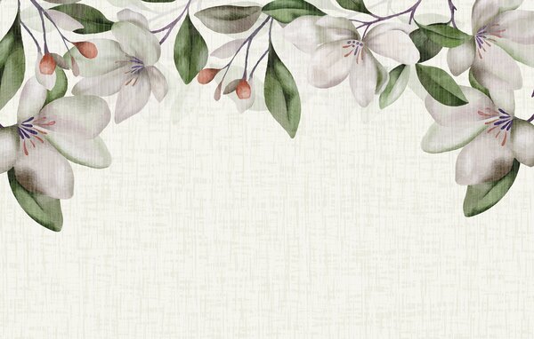 Carta da parati grandi fiori di magnolia su sfondo chiaro strutturato, Carta da parati 3D, Carta da parati Fiori 3D, w00933 : Uwalls.it