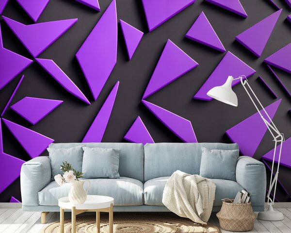 Carta da parati Triangoli viola su una superficie nera, Carta da parati 3d figure, Carta da parati popolare, u94590 - Tapeko.it