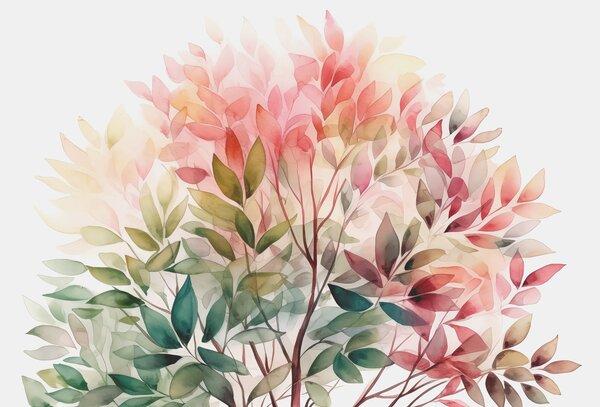 Carta da parati Albero deciduo dell'acquerello, colore rosa e verde, Carta da parati Acquerello, w07887 : Uwalls.it