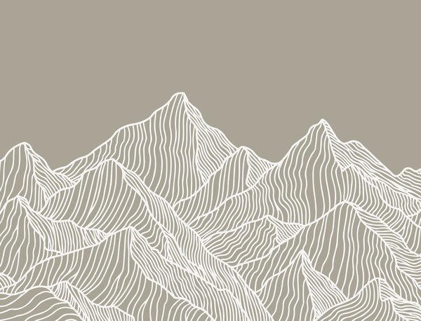 Carta da parati Montagne lineari di colore bianco su sfondo beige, Carta da parati 3D, Carte da parati Forme geometriche 3D, w01214v2 : Uwalls.it