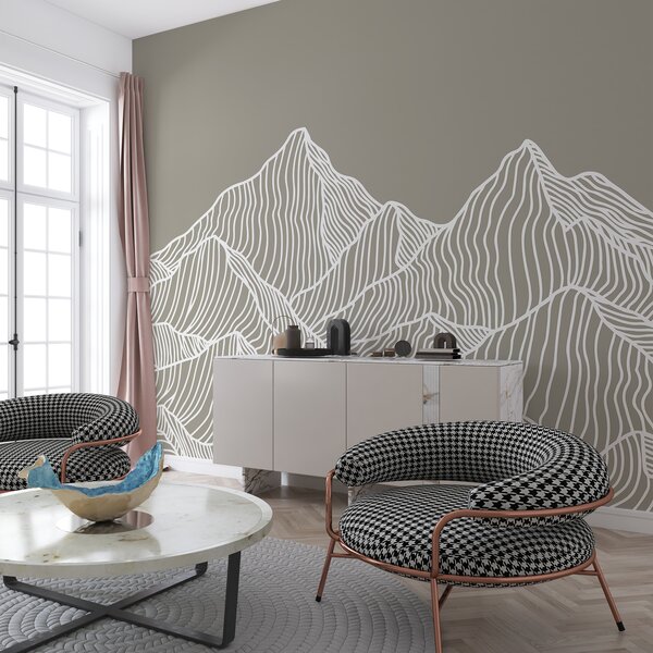 Carta da parati Montagne lineari di colore bianco su sfondo beige, Carta da parati 3D, Carte da parati Forme geometriche 3D, w01214v2 : Uwalls.it
