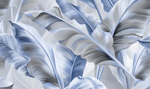 Carta da parati lussuose grandi foglie di banana nei colori grigio-blu, Carta da parati 3D, Carte da parati Forme geometriche 3D, w07876v1 : Uwalls.it