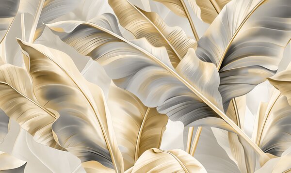 Carta da parati lussuose grandi foglie di banano nei toni grigio-beige, Carta da parati 3D, w07876 : Uwalls.it