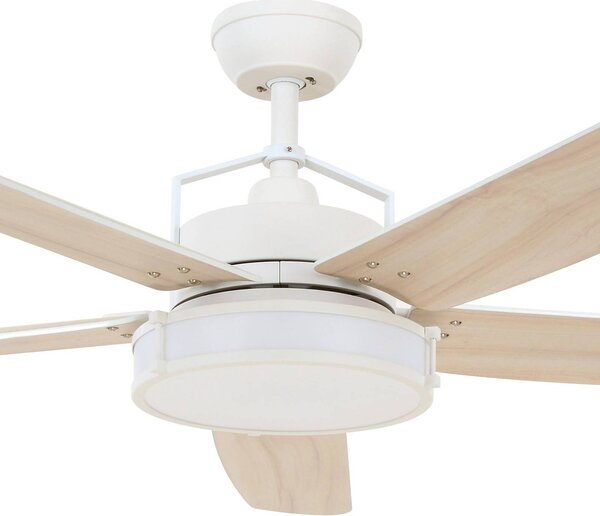 Beacon Lighting Ventilatore da soffitto con luce Louisville, bianco, silenzioso dimmerabile, Legno chiaro, Soggiorno / Sala da pranzo, Legno