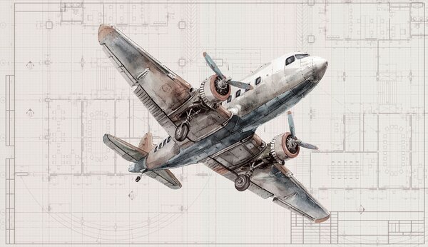 Carta da parati Un aereo che vola nell'aria, Carta da parati Tecnica e trasporto, Carta da parati popolare, w07911 - Tapeko.it