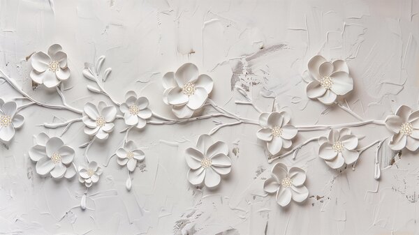 Carta da parati Sfondo bianco strutturato con fiori bianchi 3D in piena fioritura,, Carta da parati 3D, Carta da parati Fiori 3D, w01226 : Uwalls.it