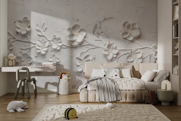 Carta da parati Un fiore bianco su una superficie bianca, Carta da parati 3d fiori, Carta da parati popolare, w01226 - Tapeko.it