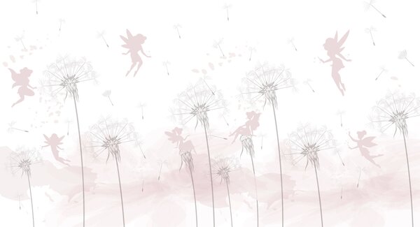 Carta da parati Fate magiche con denti di leone e fiori di campo in stile scandinavo per ragazze di, Carta da parati per Bambini, w07913 : Uwalls.it