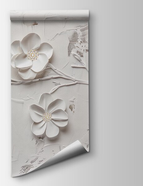 Carta da parati Un fiore bianco su una superficie bianca, Carta da parati 3d fiori, Carta da parati popolare, w01226 - Tapeko.it