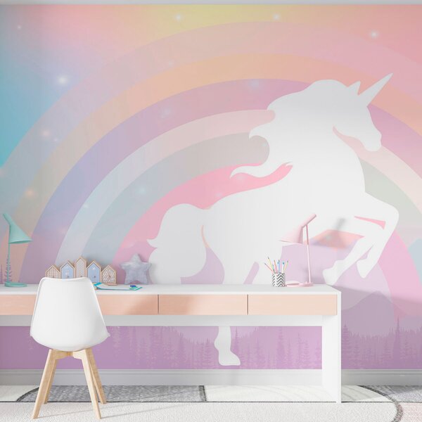 Carta da parati Silhouette pony e sfondo colorato in stile, Carta da parati per Bambini, Carta da parati per bambini Arcobaleno, w07912 : Uwalls.it