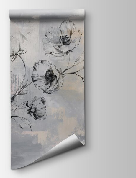 Carta da parati Un disegno di fiori su sfondo grigio, Carta da parati Natura, Carta da parati popolare, w07937 - Tapeko.it