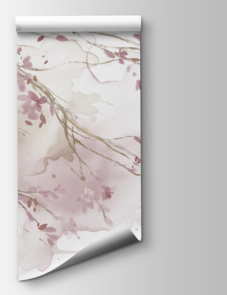 Carta da parati Acquerello di un ramo d'albero con fiori rosa, Carta da parati Alberi, Carta da parati popolare, w07919v1 - Tapeko.it