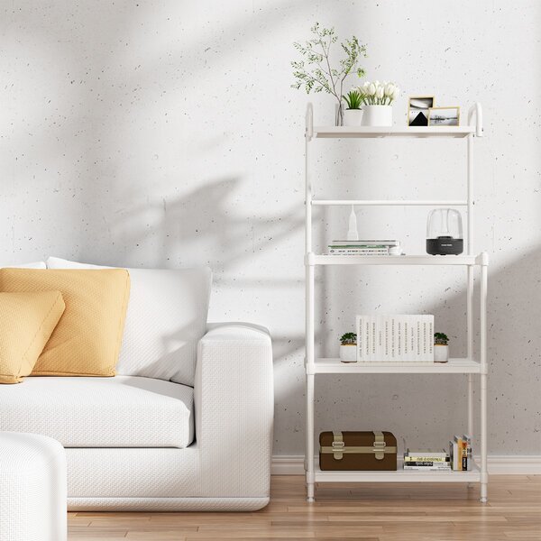 Costway Carrello da cucina per microonde con 4 livelli struttura in metallo mensole a rete, Carrello multiuso Bianco
