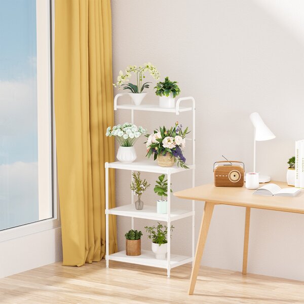 Costway Carrello da cucina per microonde con 4 livelli struttura in metallo mensole a rete, Carrello multiuso Bianco